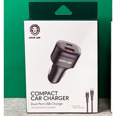 شارژر فندکی Car Charger گرین Green مدل ۲۰ وات 20W به همراه کابل Type-C